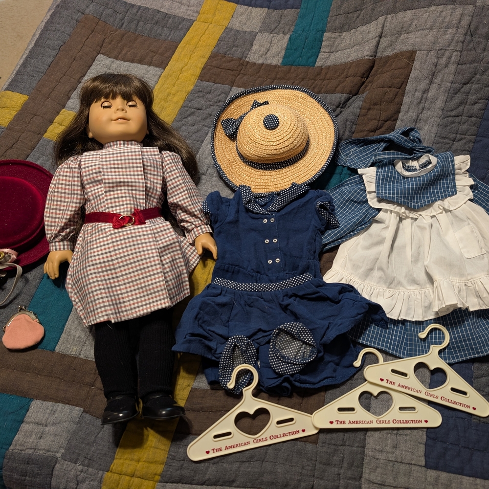 American Girl Doll with Outfits - Blue and Red